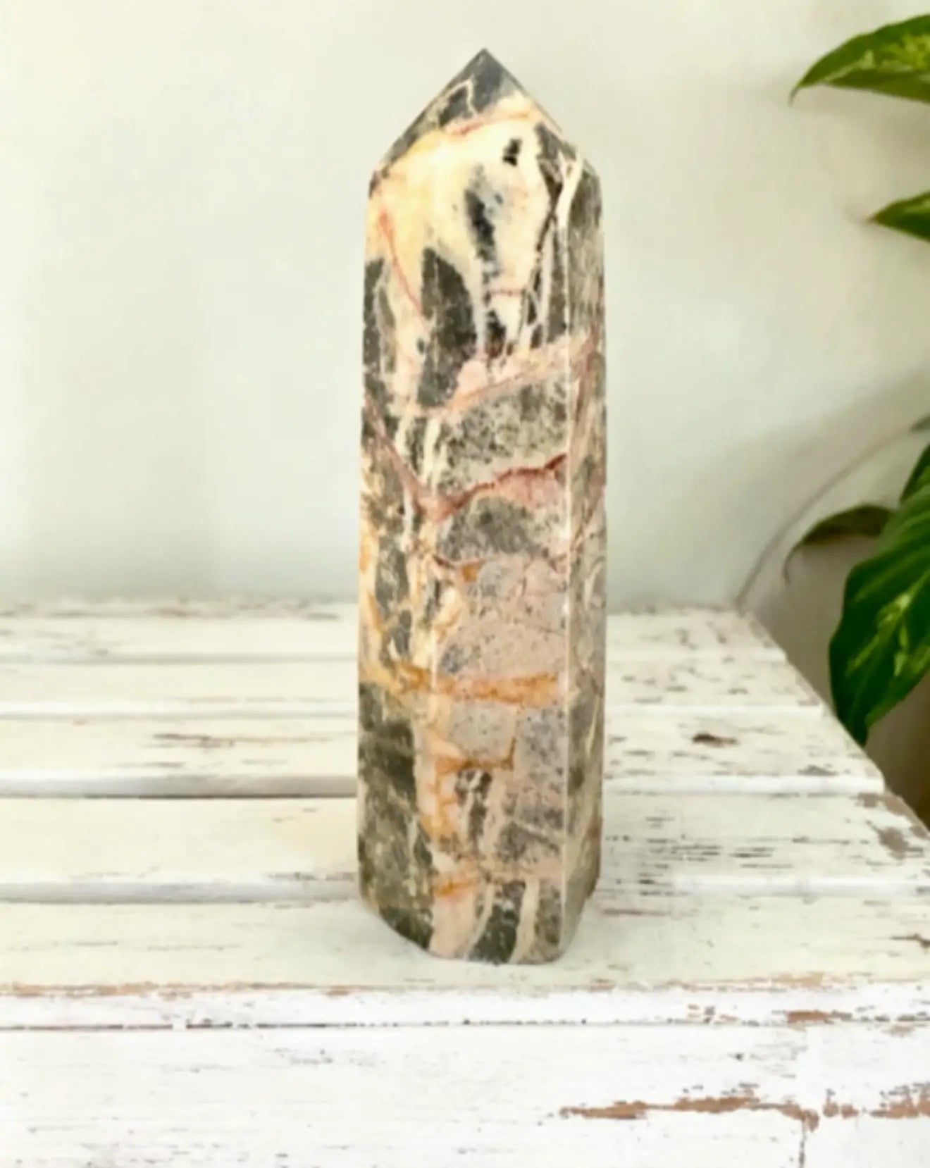 Zebra Marble Jasper tower with striped black and white pattern