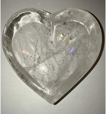 Clear Quartz Heart Shape Trinket Bowl | Amplifies intentions | 3.68 x 3.48 in