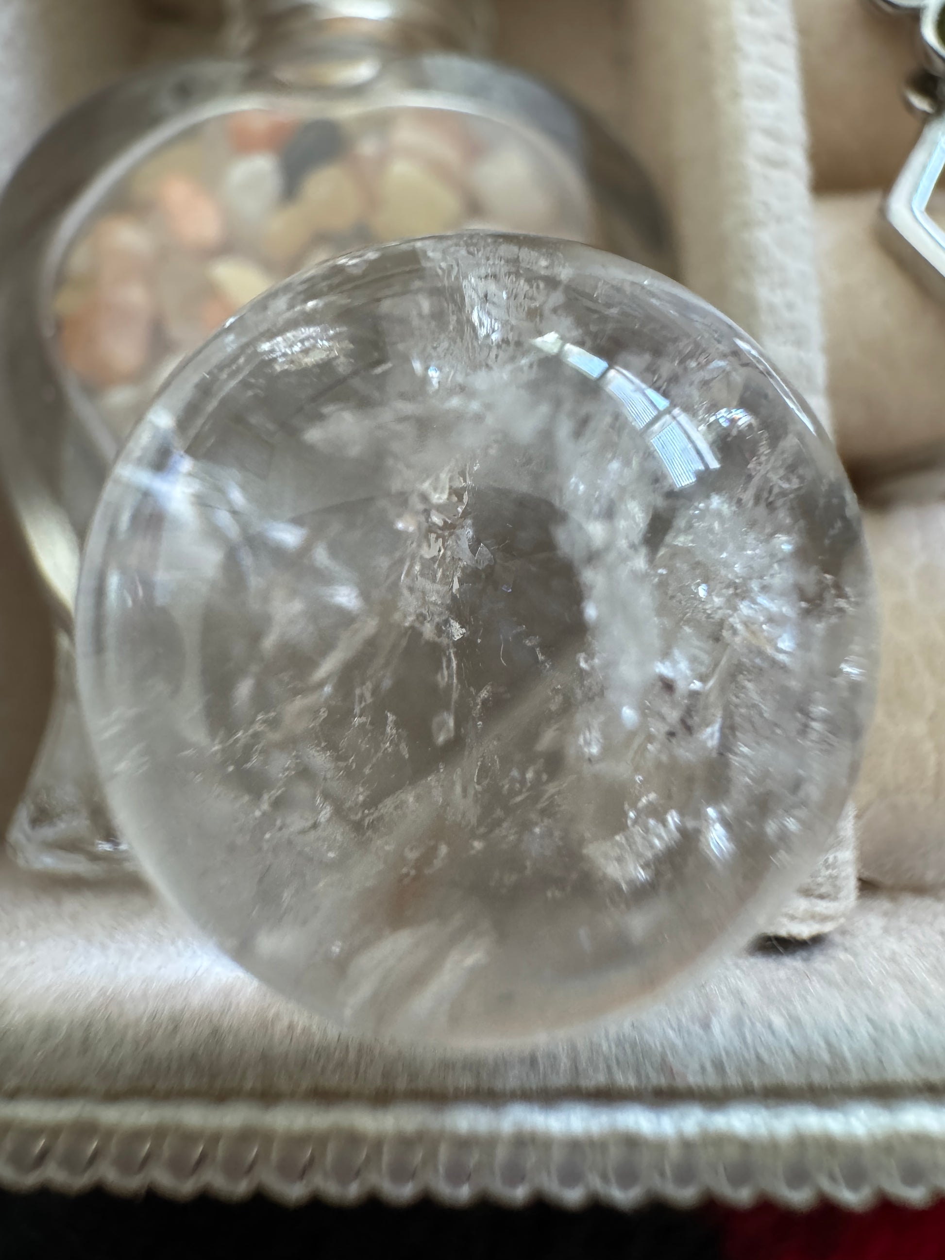 Close-up of a clear quartz crystal ball.