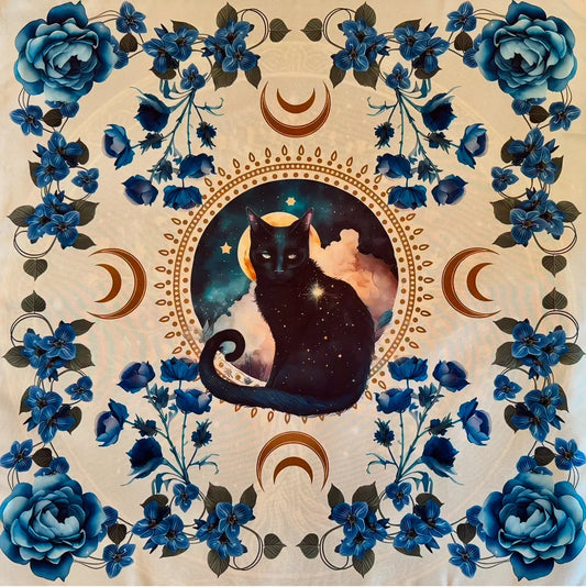 Black Cat Blue Rose altar cloth 19 x 19 inch