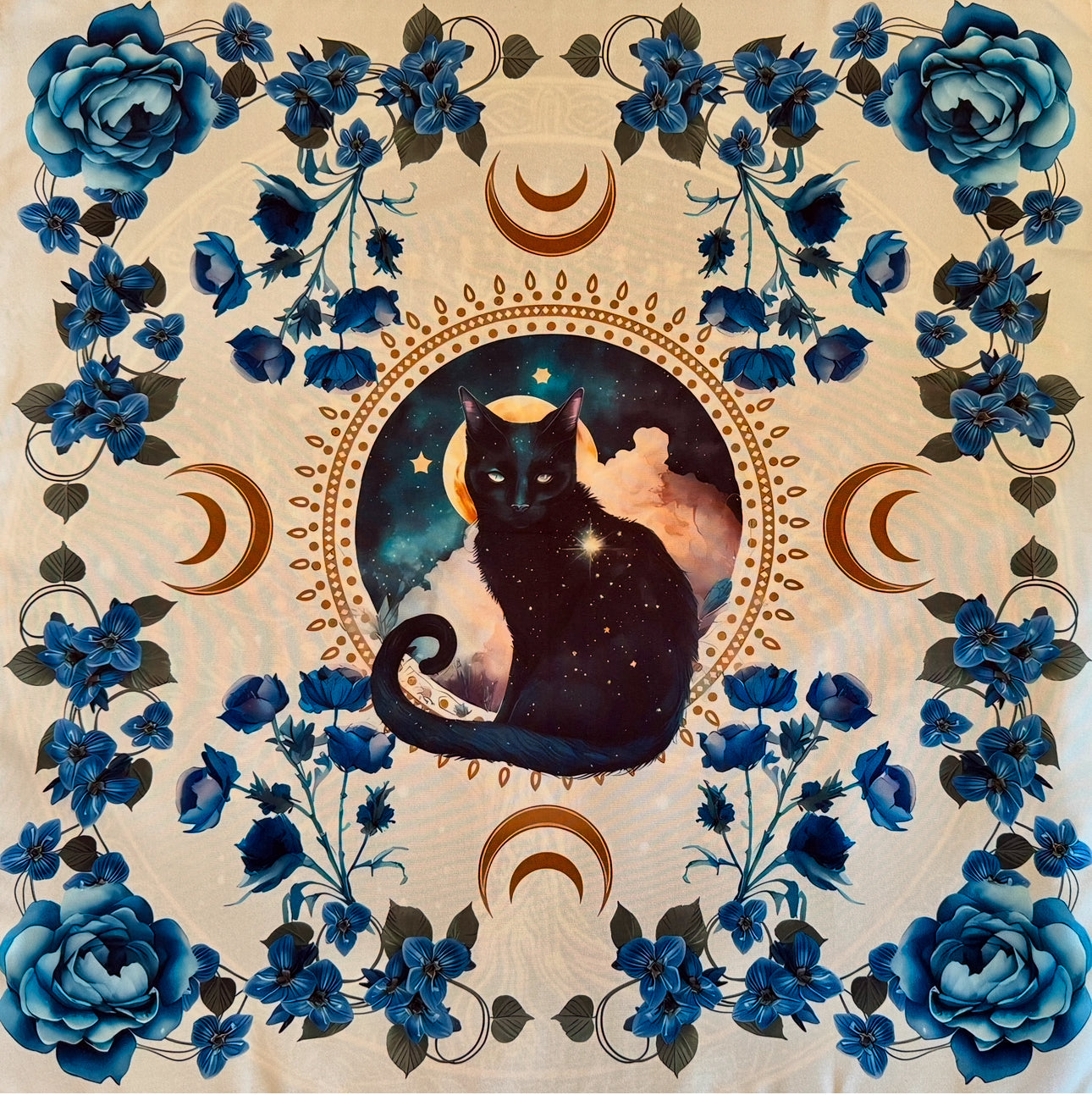 Black Cat Blue Rose Altar Cloth - Main Street Crystals & Minerals