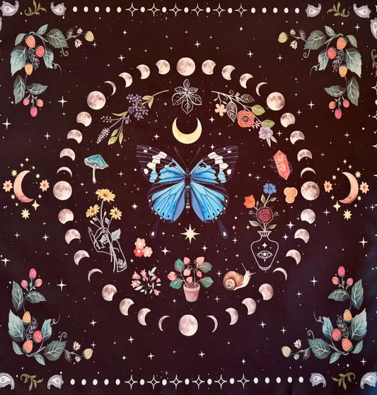 Blue Moon Butterfly celestial altar cloth 19 x 19 inch