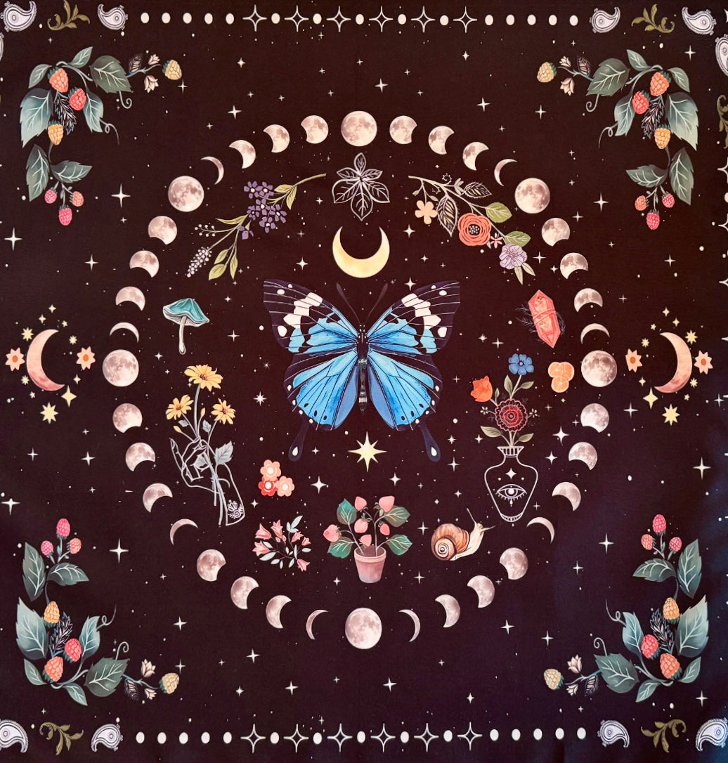 Blue Morpho Butterfly & Celestial Altar Cloth - Main Street Crystals & Minerals