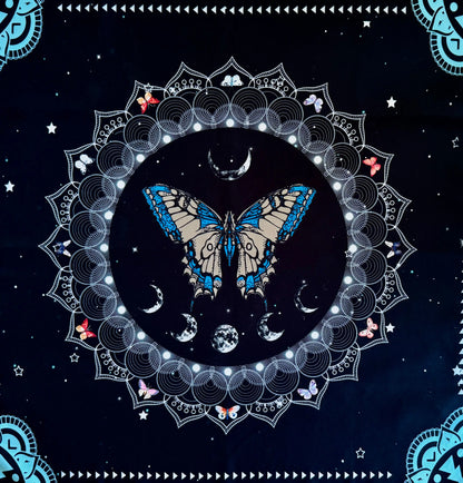 Blue Butterfly Moon Phase altar cloth 19 x 19 inch