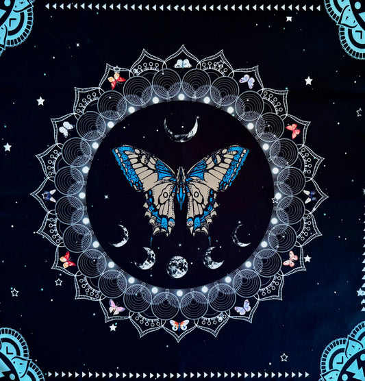 Blue Butterfly Moon Phase altar cloth 19 x 19 inch