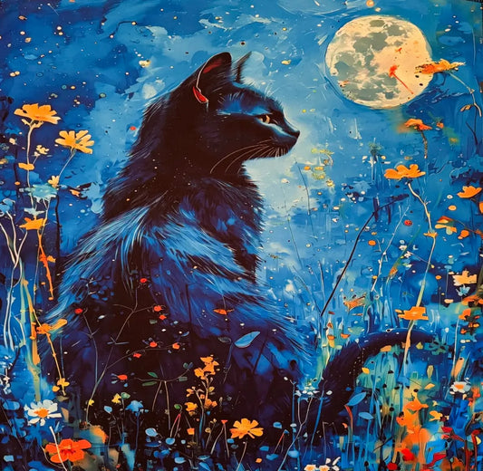 Blue Moon Cat and Poppies altar cloth 19 x 19 inch