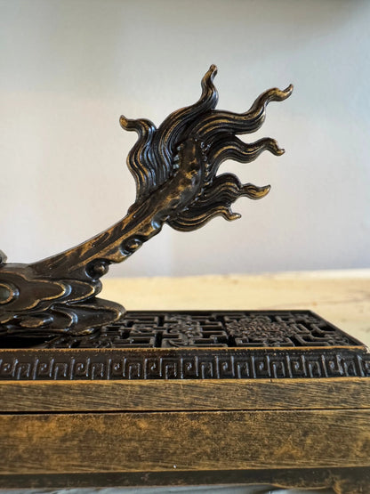 Brass dragon incense burner with detailed dragon base