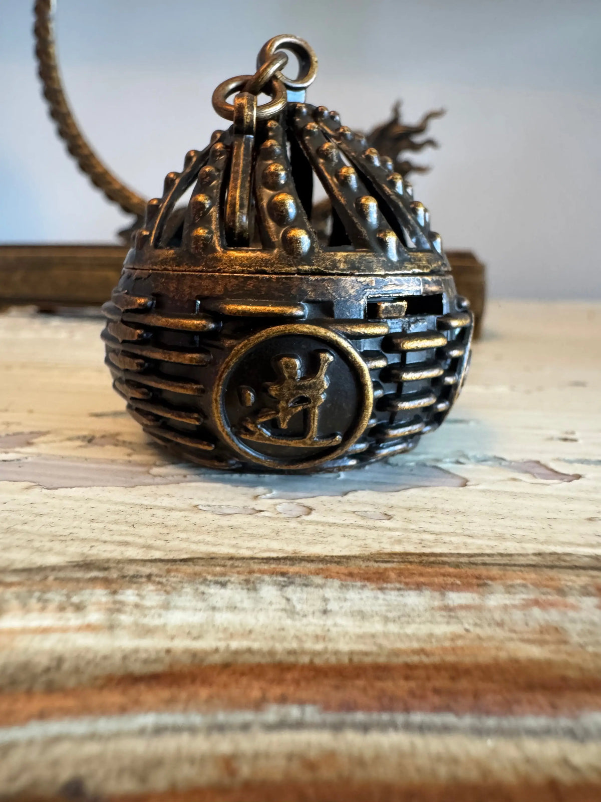 Brass dragon incense holder full display view
