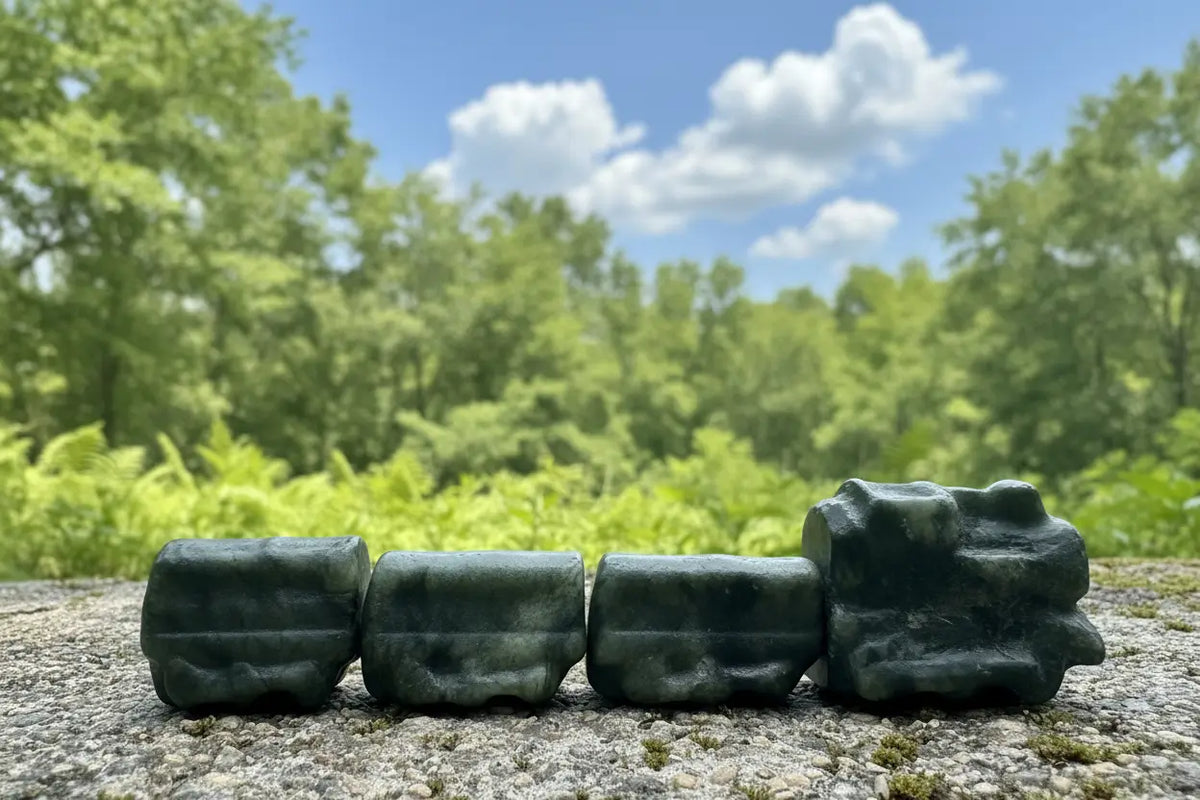 Green Serpentine four piece carved crystal train set