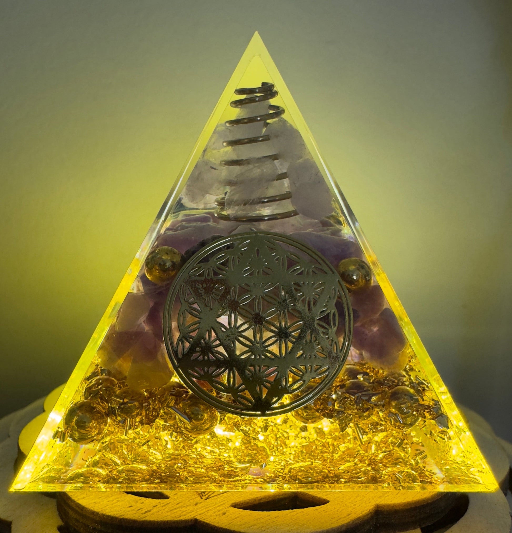 Amethyst Flower of Life Orgonite Pyramid - Main Street Crystals & Minerals