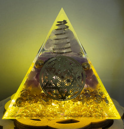 Amethyst Flower of Life Orgonite Pyramid - Main Street Crystals & Minerals