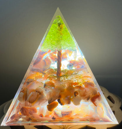 Carnelian & Peridot Tree Orgonite Pyramid - Main Street Crystals & Minerals