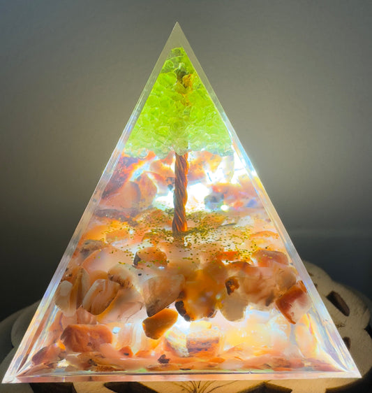 Carnelian & Peridot Tree Orgonite Pyramid - Main Street Crystals & Minerals