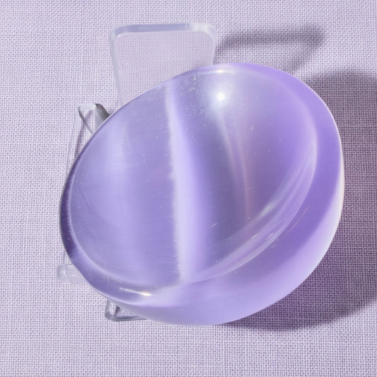 Purple chatoyant selenite petite bowl showing cats-eye effect