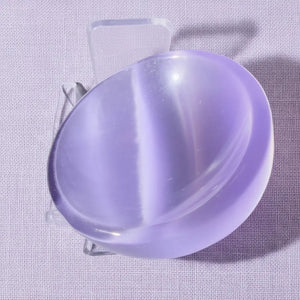 Purple chatoyant selenite petite bowl showing cats-eye effect