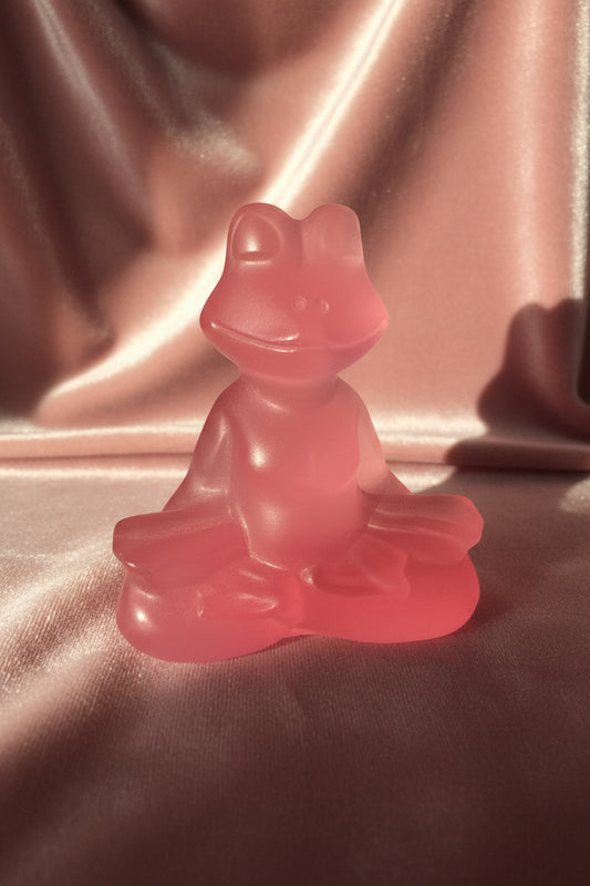 RARE Chatoyant Selenite Sukhasana Pose Frog Carving Pretty Pink