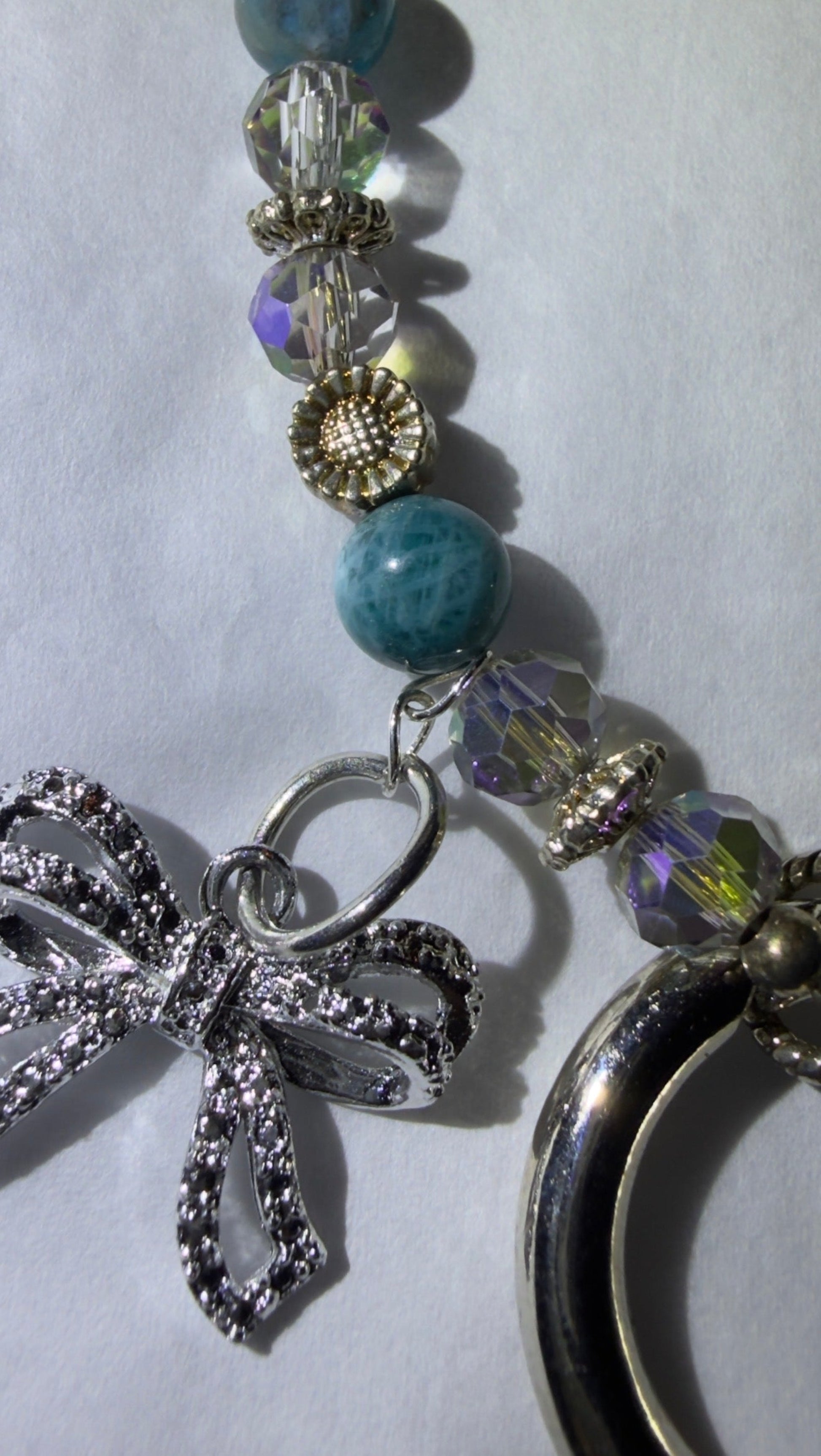 Larimar Clear Quartz and silver mobile phone wristlet charm