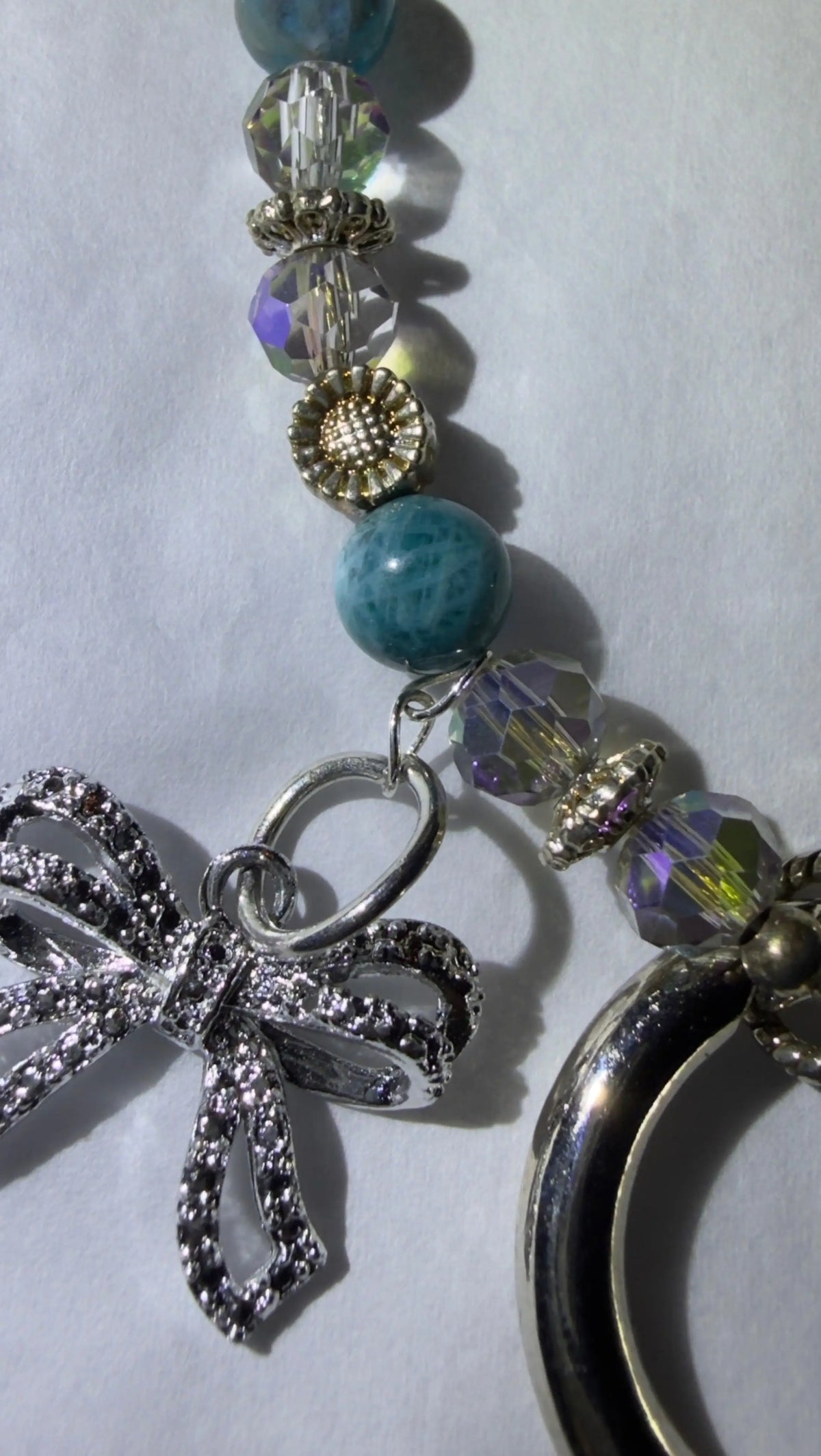 Larimar Clear Quartz and silver mobile phone wristlet charm