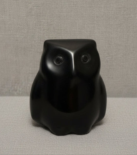 Black Obsidian carved mini owl  very smooth 
