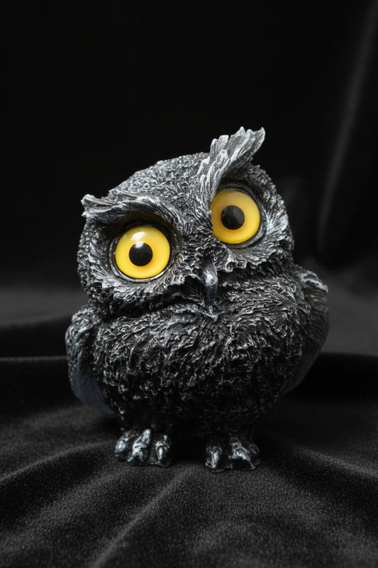 Matte and roughhewn textured black obsidian orgonite owls 