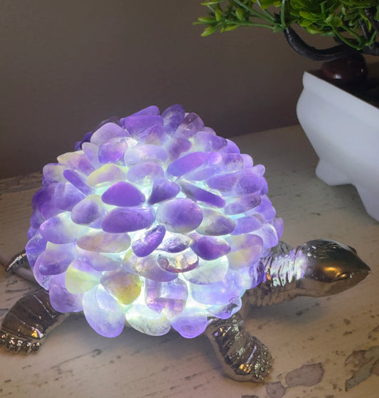 Amethyst Cluster Turtle Lamp LED light Genuine Amethyst Cluster