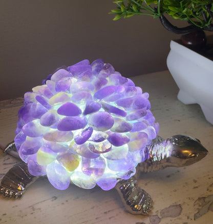 Amethyst Cluster Turtle Lamp LED light Genuine Amethyst Cluster 