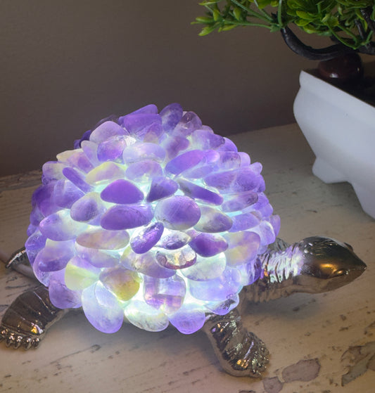 Amethyst Cluster Turtle Lamp LED light Genuine Amethyst Cluster 