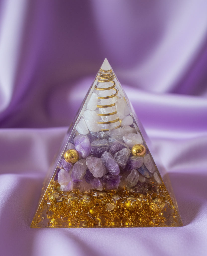 Amethyst, Clear Quartz and Sodalite orgonite pyramid.   Orgonite Energy 