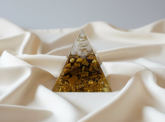 Tigers eye and clear quartz orgonite pyramit for orgonite energy 