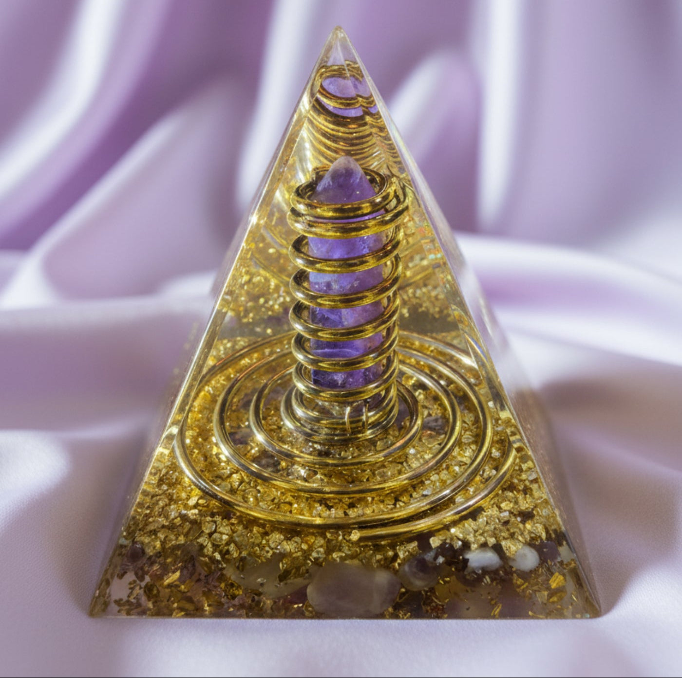 orgonite pyramid with amethyst point 