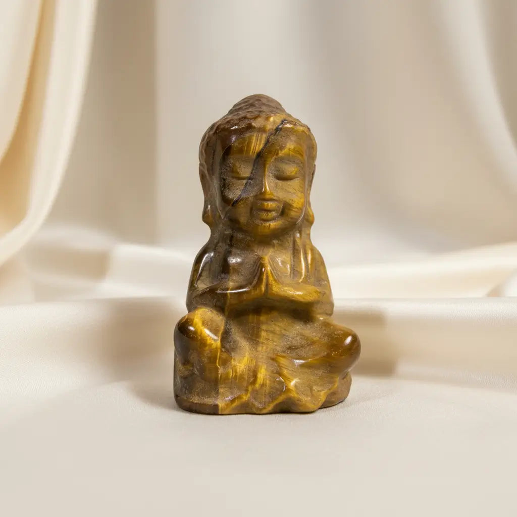 Yellow Tiger’s Eye carved praying buddha 