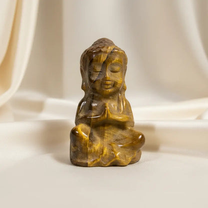 Yellow Tiger’s Eye carved praying buddha 