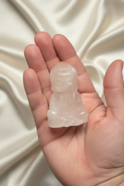 Rose Quartz with carnelian hand carved praying buddha figurine 