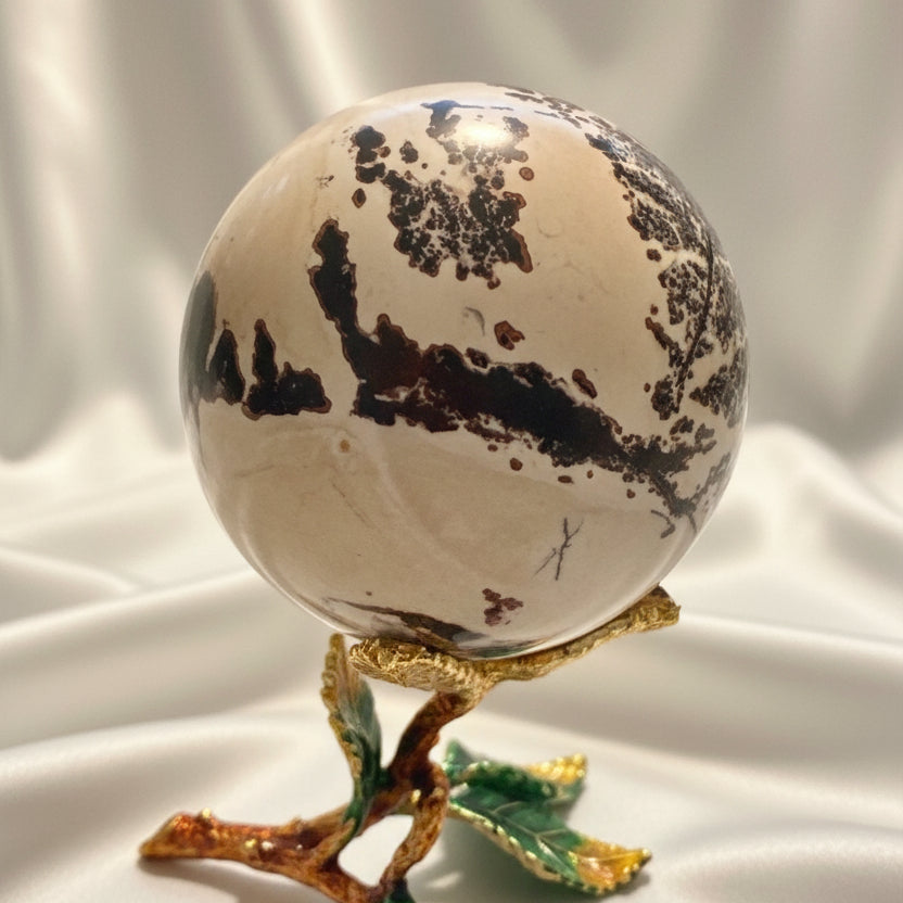 Dendritic Agate Sphere with Fern Like Inclusions 2.44in diameter
