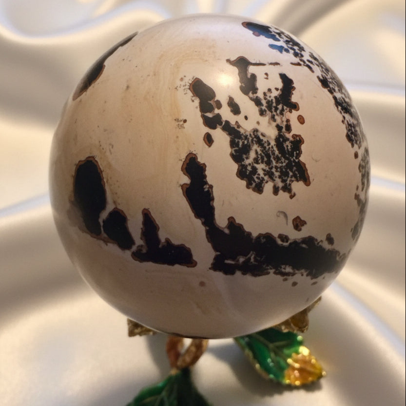Dendritic Agate Sphere with Fern Like Inclusions 2.44in diameter