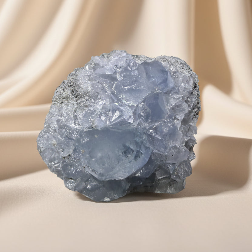close up of celestite geode