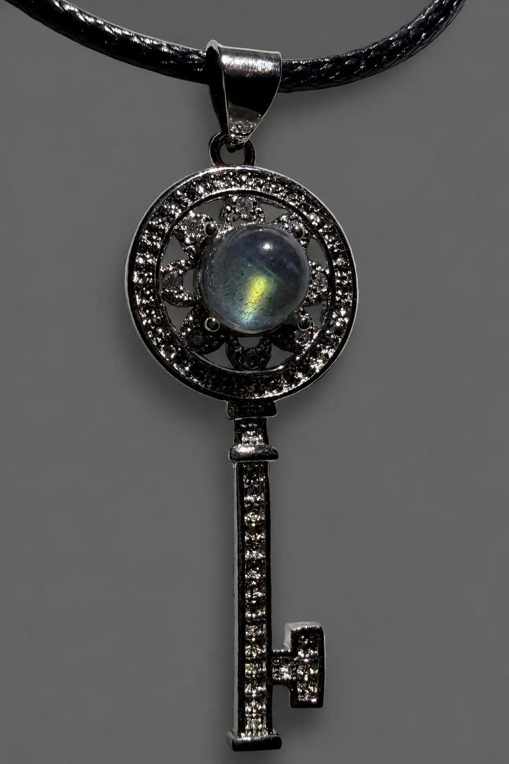 Sterling Silver key pendant with genuine labradorite stone