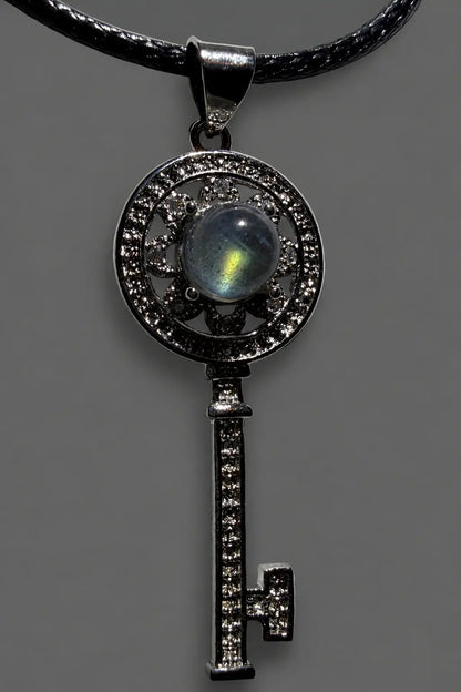 Sterling Silver key pendant with genuine labradorite stone