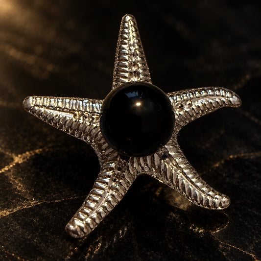Silver mini sphere display stand.  starfish holding mini black agate sphere