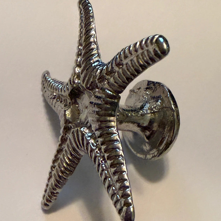 side view close up silver starfish mini sphere display stand