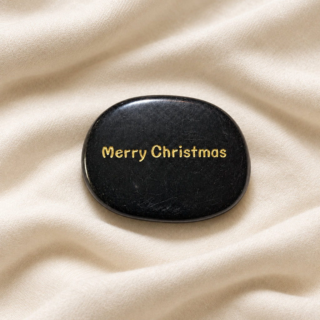 Black Obsidian Worry Stone with Merry Christmas engraved 