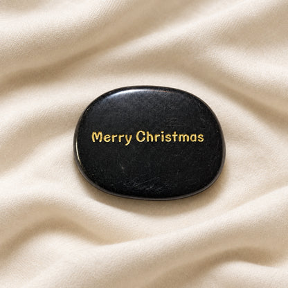 Black Obsidian Worry Stone with Merry Christmas engraved 
