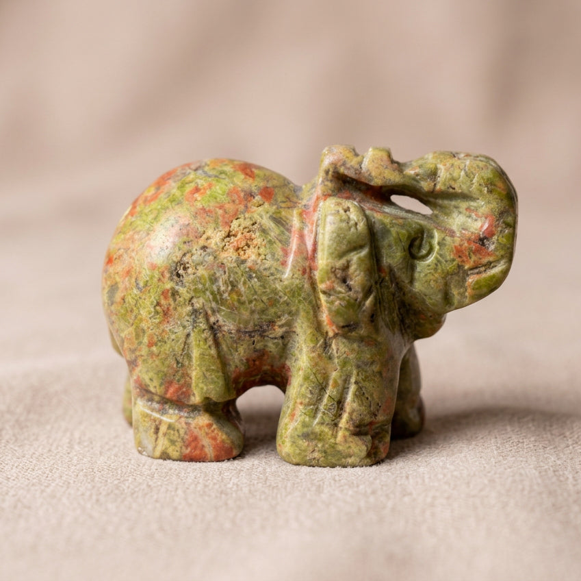 mini unakite carved elephant 