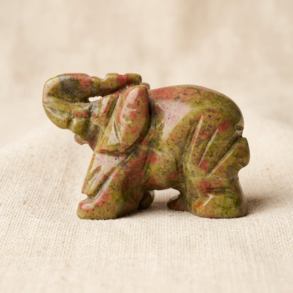 Unakite Carved Elephant | Heart Chakra | 1.17 in