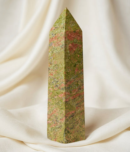 natural unakite crystal carved hex tower