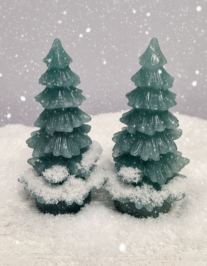 Two Carved Green Chalcedony Crystal trees. 