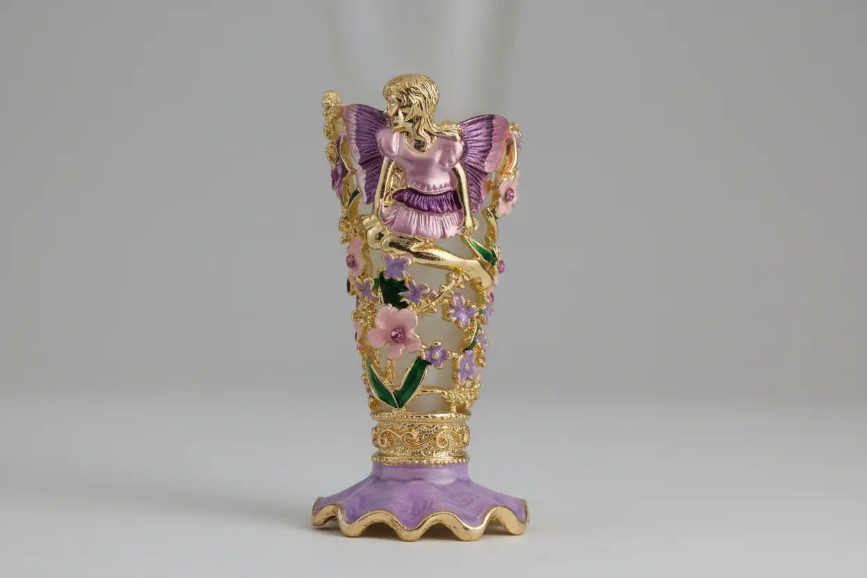 Purple fairy frosted glass perfume bottle with rhinestones