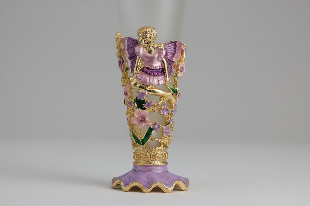 Purple fairy frosted glass perfume bottle with rhinestones