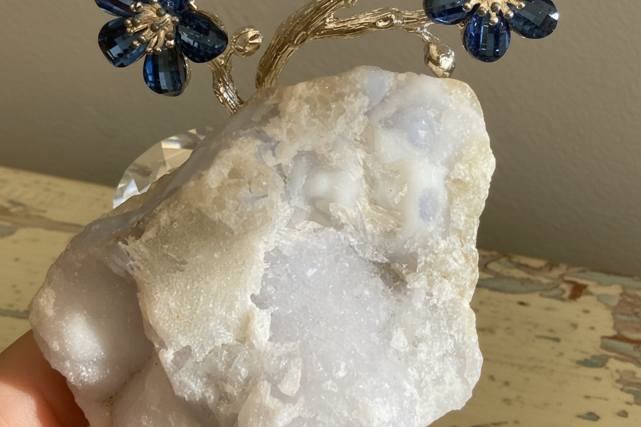 Close up of large Blue Lace Agate Raw Stone