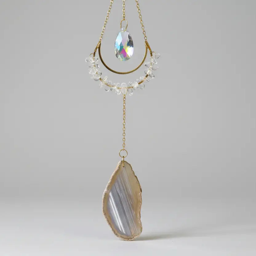 Clear Quartz suncatcher with banded agate